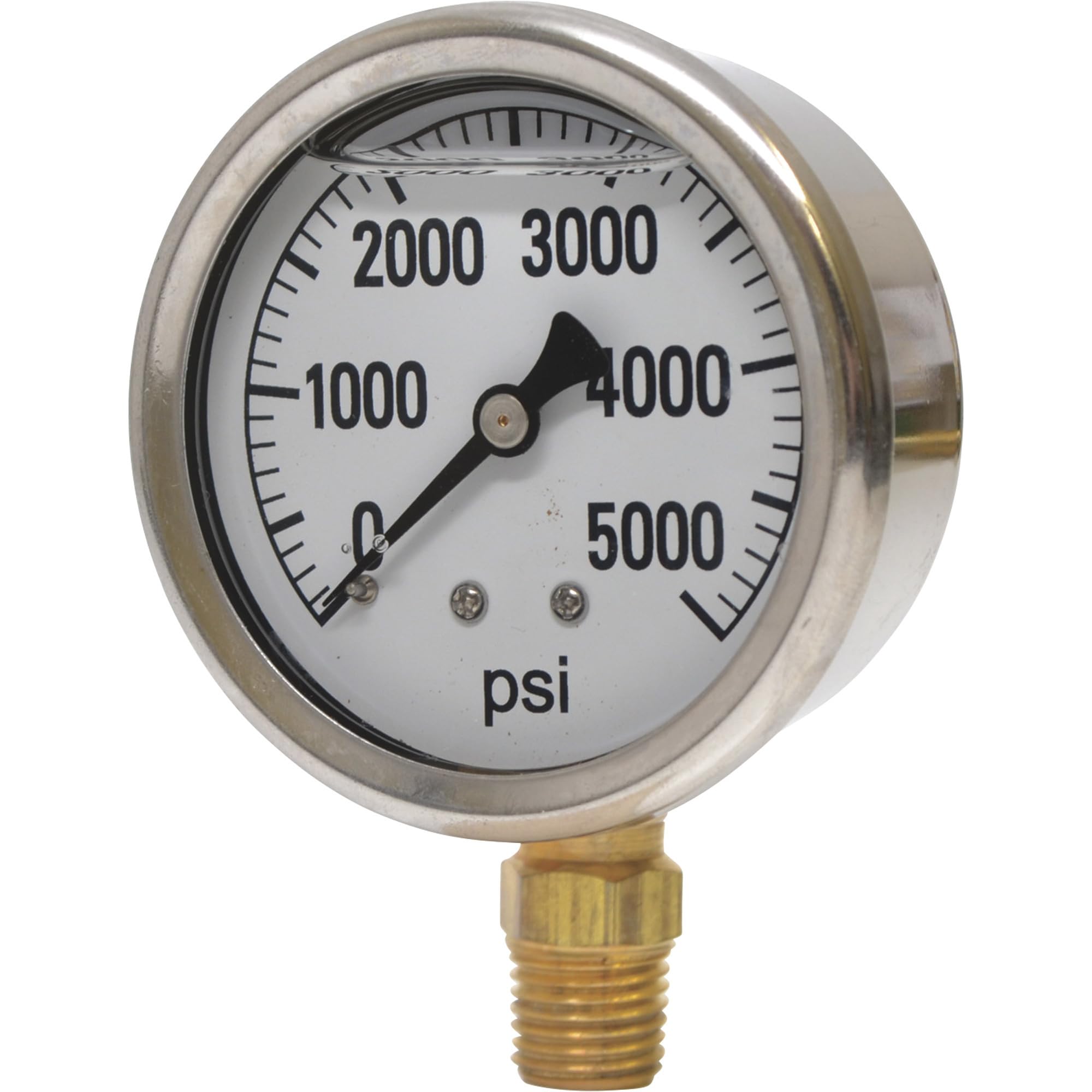 41 Series - Manómetro de presión de 2.5 pulgadas, 5000 PSI, acero inoxidable, montaje inferior de latón NPT de 1/4 pulgadas, relleno de glicerina