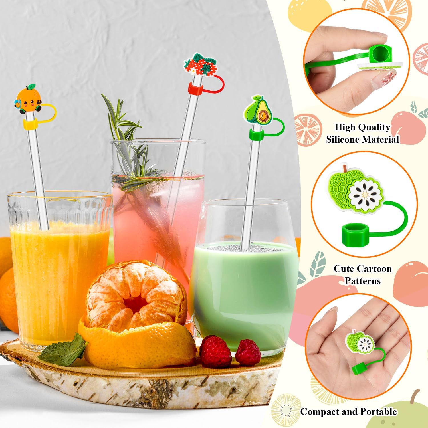 24 PCS Fruit Straw Topper, 10mm Silicone Straw Covers Cap for 30&40 Oz Tumblers Cup Accessories, Reusable Dust-Proof Cute Summer Drink Straws Tips Cover - Image 3