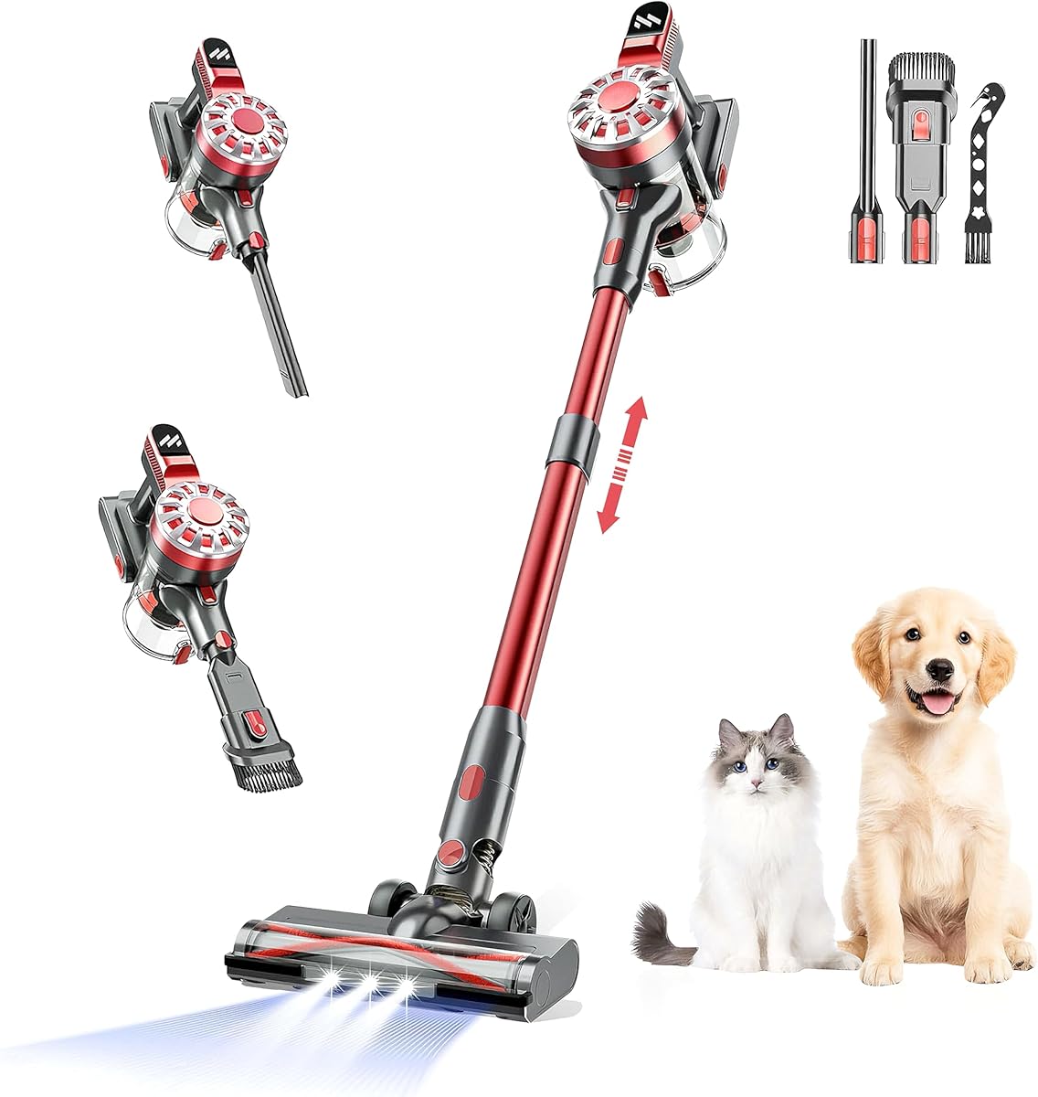 Amazon.com - WLOTPO Cordless Vacuum Cleaner,Vacuum Cleaners for Home with Super Suction,Lightweight Stick Vacuum with 35 Mins Runtime,Rechargeable Cordless Vacuum for Carpet, Tile, Pet Hair, Hardwood Floors(Red)