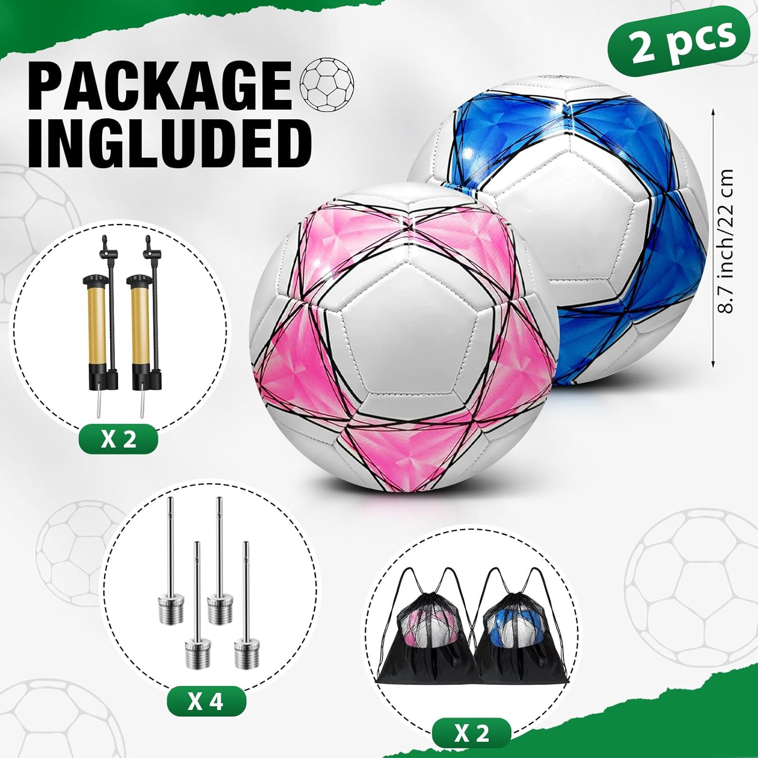 2 Pack Deflated Soccer Ball with Pump for 4-14 Years Old Christmas Shoebox Gifts Size 3,Size 4,Size 5 Items Bulk Deals Soccer Balls with Mesh Sport Bag Pump Needle for Shoebox Packing Party