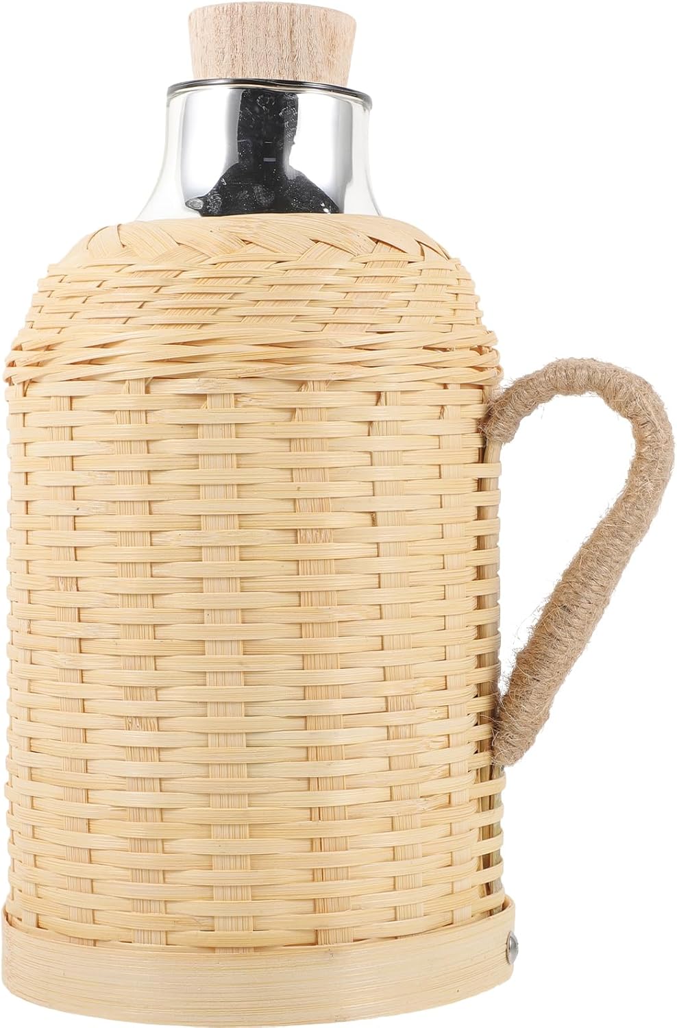 Cabilock Bamboo Insulated Hot Water Kettle 8.5 Inch Portable Bottle with Woven Cover for Travel and Outdoor Use