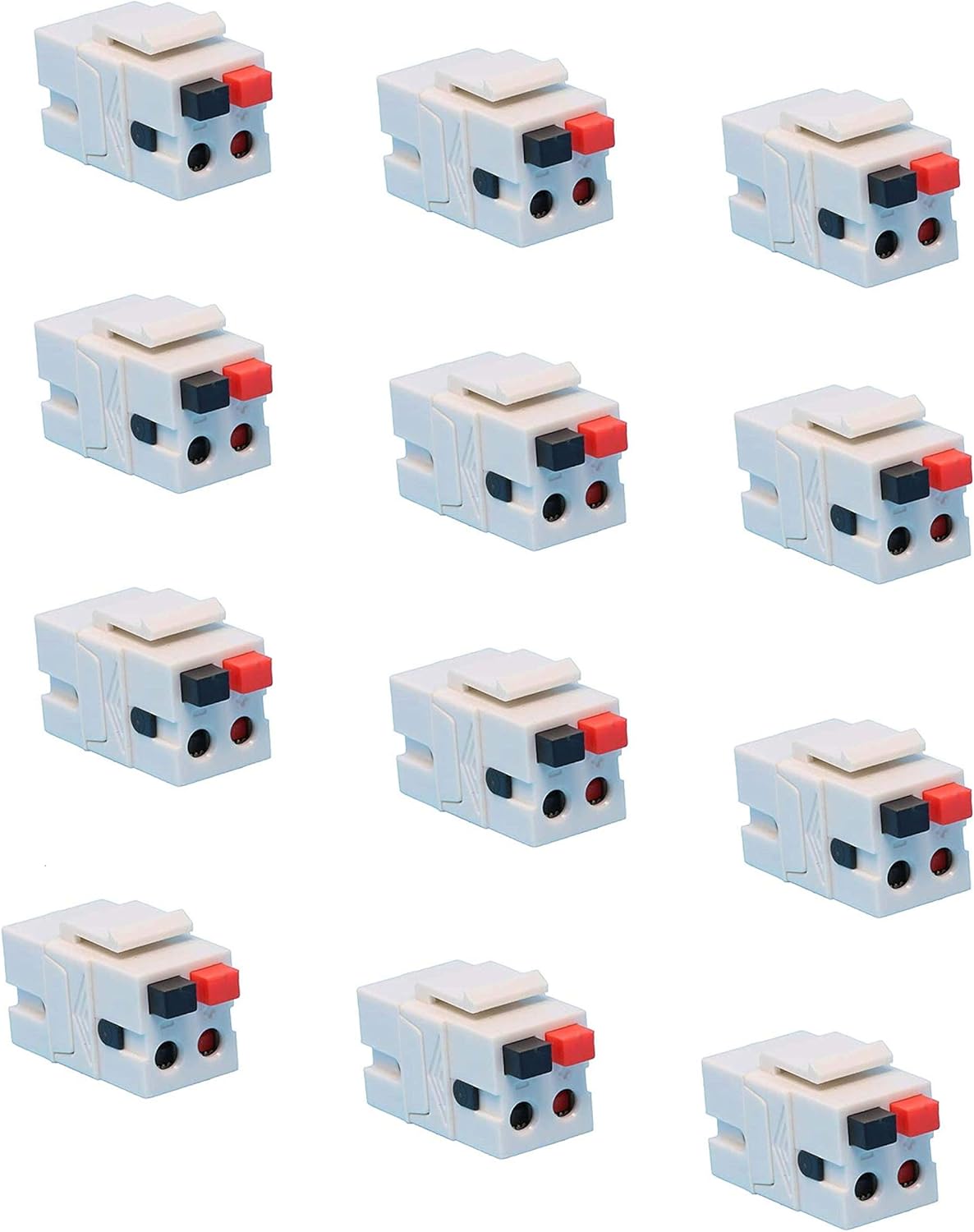 Speaker Keystone Jack – Spring Loaded Speaker Jack for Keystone Wall Plate, Female to Female, for Home Theater Wall Plates - White (12-Pack)