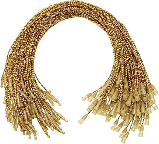 100Pcs Christmas Ornament Hooks Pre-Cut Ornaments Hanger Hanging String Ribbon Rope with Snap Fastener for Xmas Tree Party Holiday Decoration (Gold)