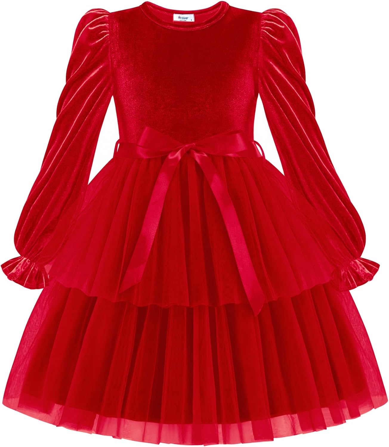 Arshiner Girls Velvet Tutu Dress Toddler Puff Long Sleeve Tiered Tulle Fall Winter Party Dresses with Ribbon