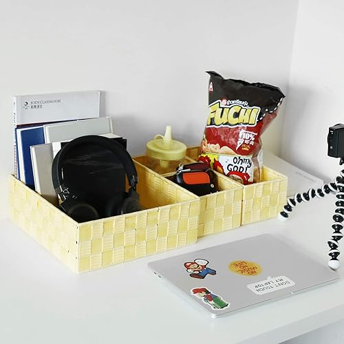 Miniatura 65 de Posprica Cestas de almacenamiento tejidas para organizar, pequeñas cestas negras de cubo organizador divisor para cajón, armario, estante, aparador,