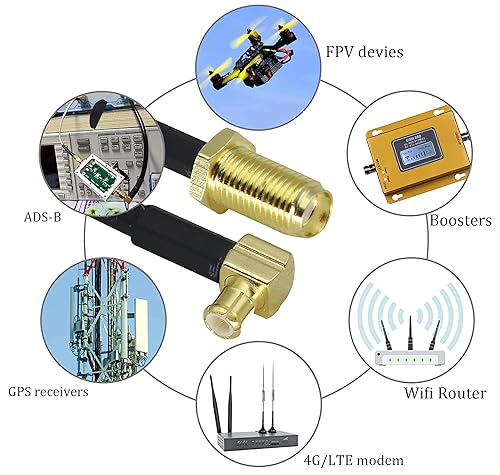 Miniatura 5 de HCFeng RG316 SMA a MCX Cable de ángulo recto, SMA hembra a MCX macho Extensión de ángulo recto Cable coaxial de 90 grados Cable coaxial R-F para