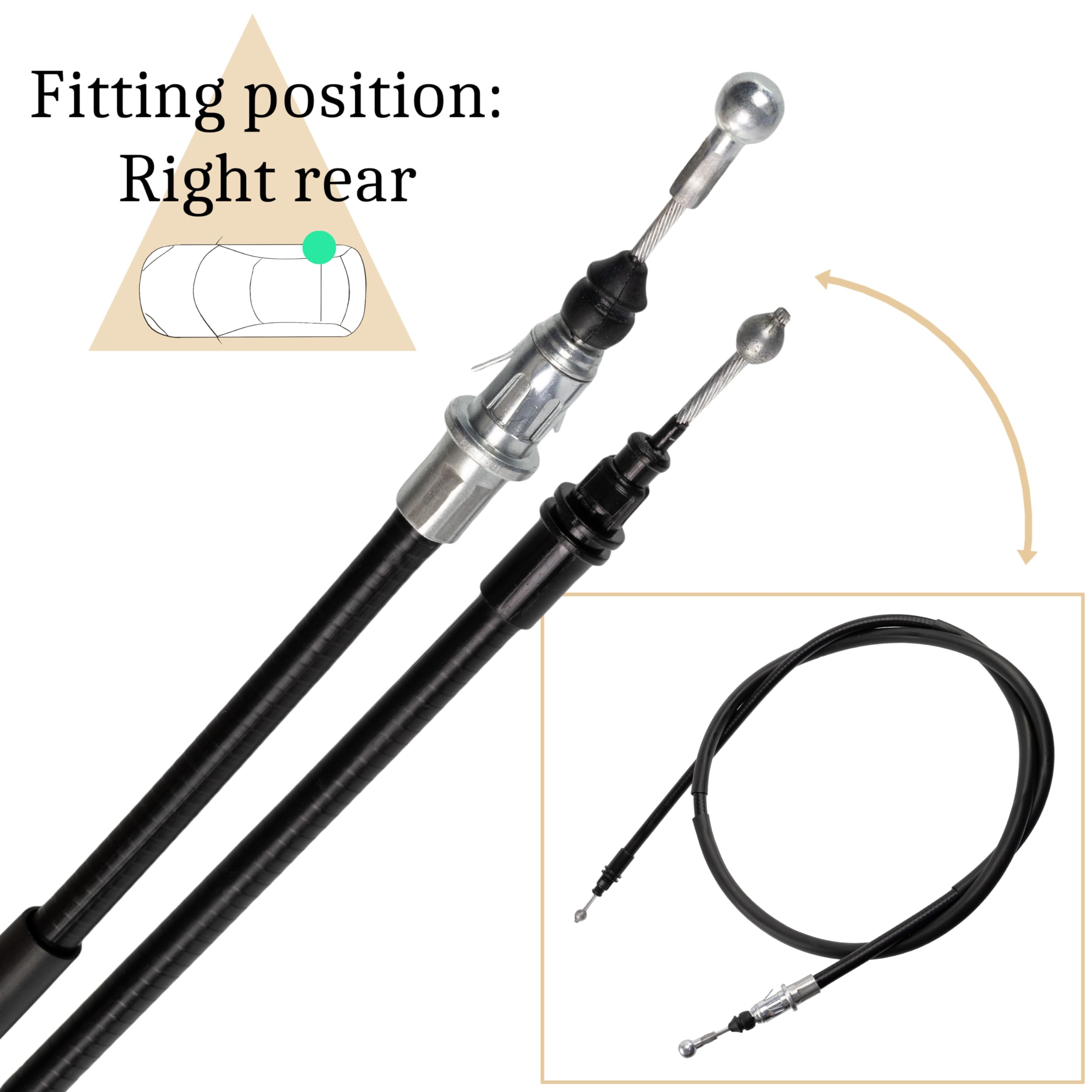 Câble de frein à main/montage arrière droit compatible avec OEM 4408727 | compatible avec numéros OEM 4411415, 4414822, 93852189, 3653000QAD, 7700312836