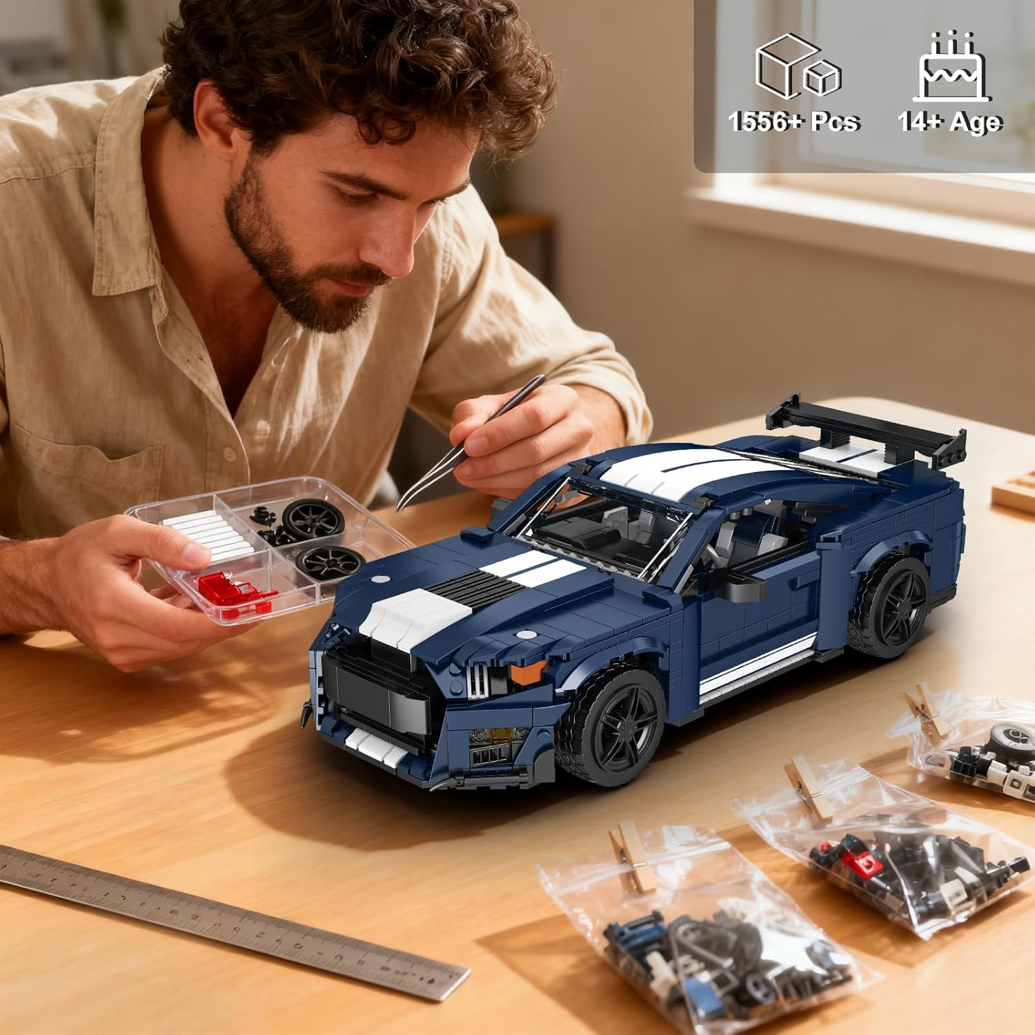 Mould King 10208 Sports Car Building Block Kits, MOC Supercar Racing Car Model Building Sets, Gift for Age 14+/Adults Collections Enthusiasts (1556+ Pieces, Static Version)