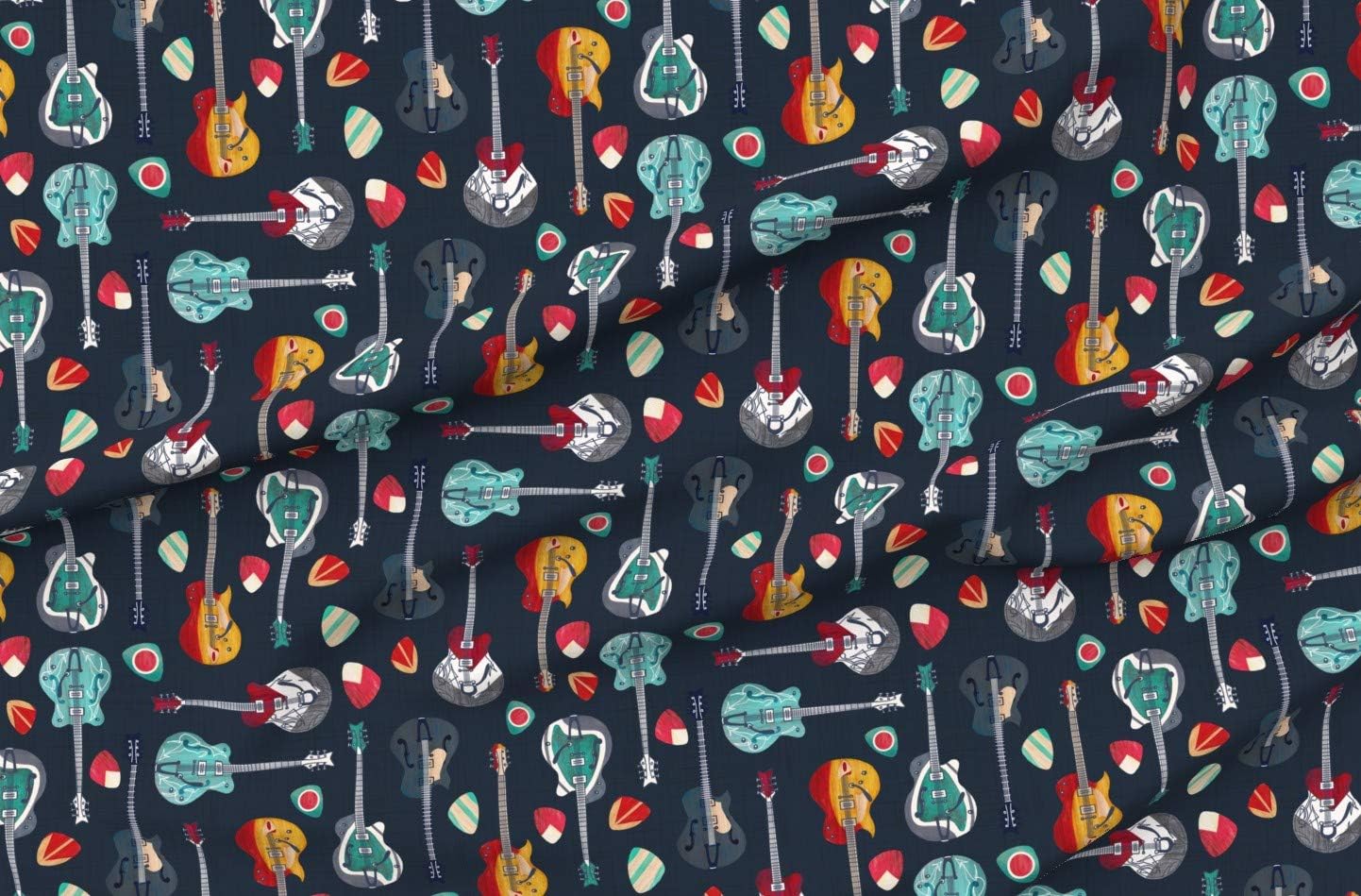 Spoonflower Fabric - Guitar Rock Retro Vintage Music Instrument Musical Talent Little Printed on Polartec(R) Fleece Fabric by The Yard - Sewing Blankets Loungewear and No-Sew Projects