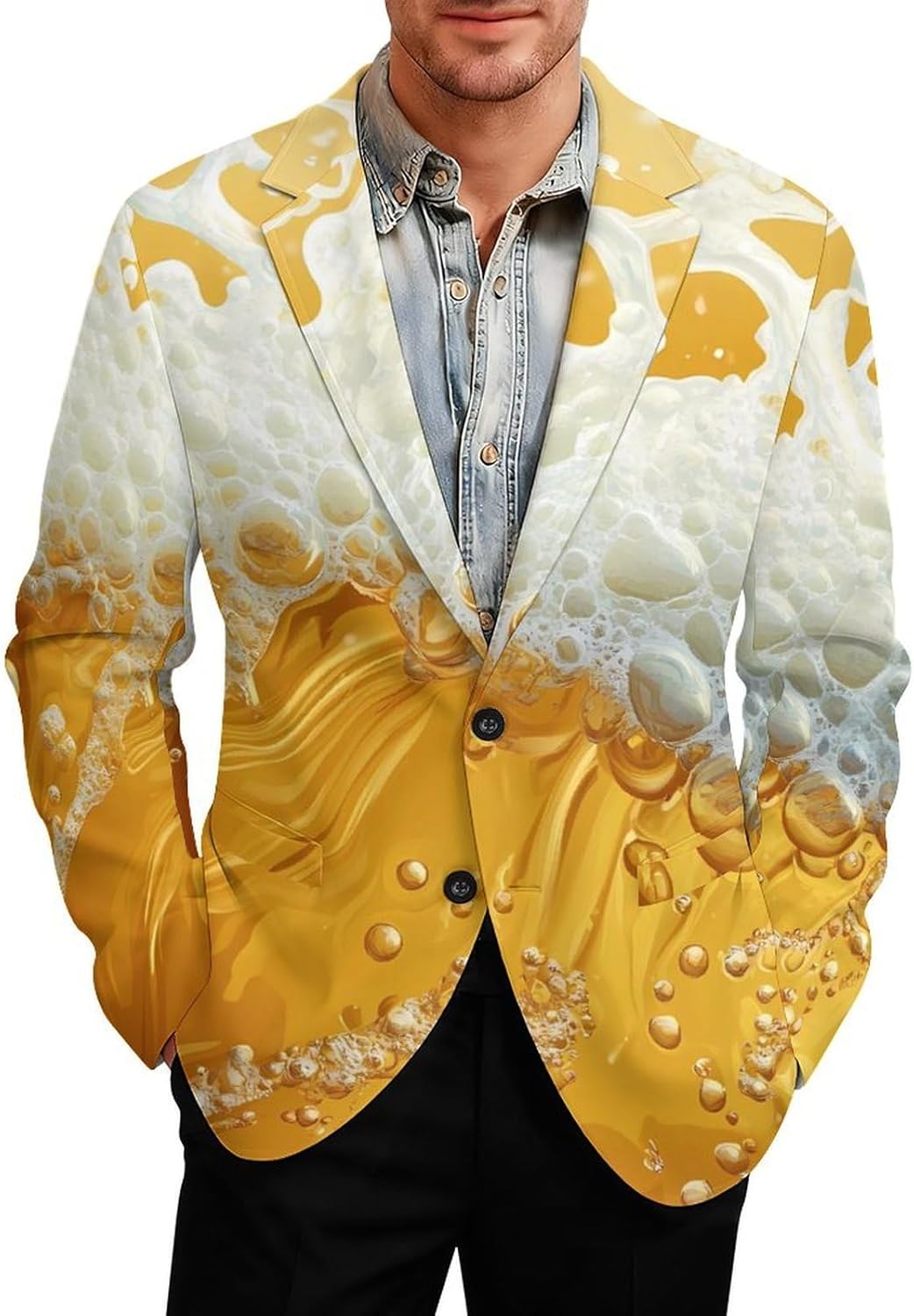 Beer Foam Fashion Blazer for Men Suit Jackets Lightweight Button Lapel Sport Coats