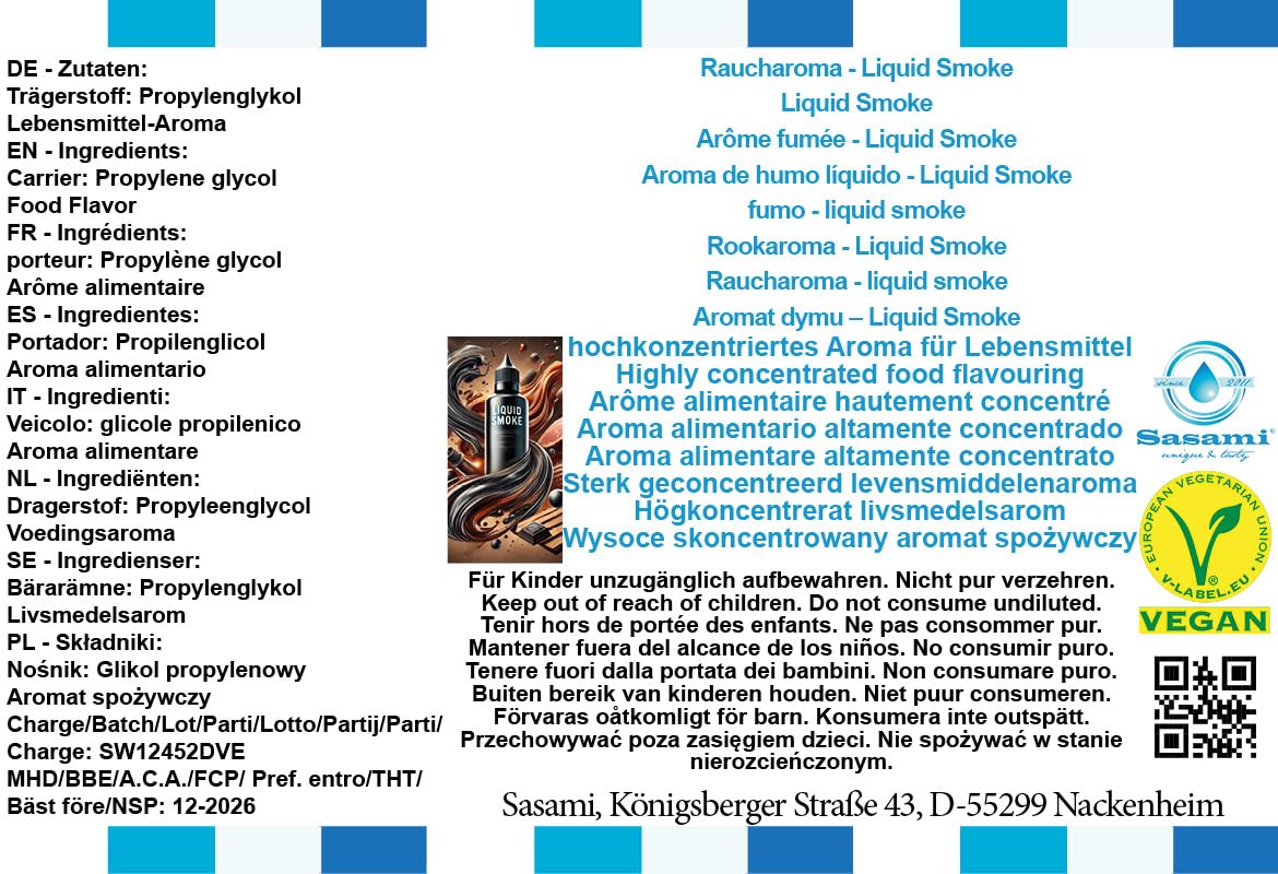 Aroma de humo líquido - Liquid Smoke aroma concentrado - Vegano - Sasami - 10ml