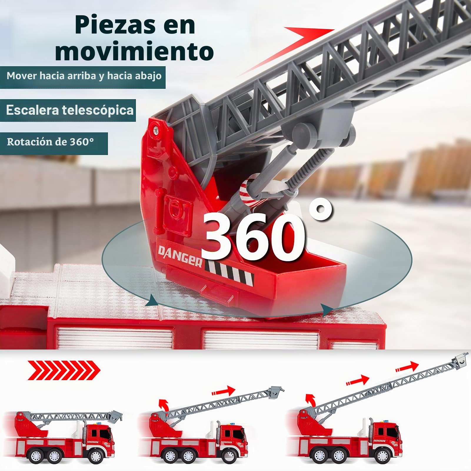 HERSITY Coche Bomberos Juguete Grande, Camión Bomberos con Luces y Sonidos, Rescate Bombero Vehículos de Servicio, Camion Gigante Juguete Regalos para Niños Niñas 3 4 5 Años