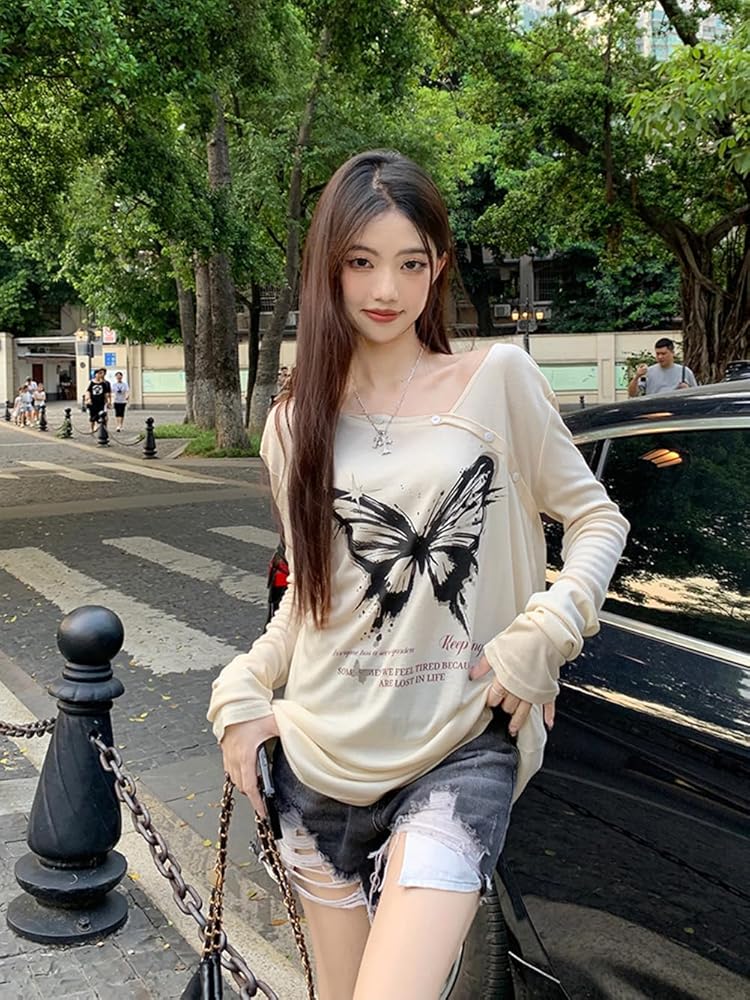 Amazon | [WANSHIX] 長袖tシャツ レディース 蝶柄