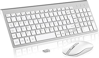 Wireless Keyboard Mouse Combo, cimetech 2.4G Ultra-Thin Keyboard and Mouse Set with Sleek Ergonomic Silent Design & Stable Connection for Windows PC Laptop Computer (SilverWhite)