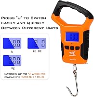 Vista 5 de KastKing Báscula de pescado, báscula digital resistente al agua con regla, capacidad de 110 libras, modo dual - libras/onzas y kilogramos, ligera