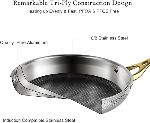 Miniatura 4 de Cyrder Juego de 5 ollas y sartenes de acero inoxidable martillado, juego de utensilios de cocina antiadherentes de acero inoxidable resistente 188,