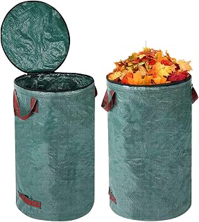 mizikuu 2 x 120L Gartenabfallsack Stabil, Laubsack Gartensack mit Deckel und 4 Griffen Selbststehend Grünschnittsäcke Garten Abfallsack für Gartenabfälle Grassack Behälter für Laub Gras Gartensäcke