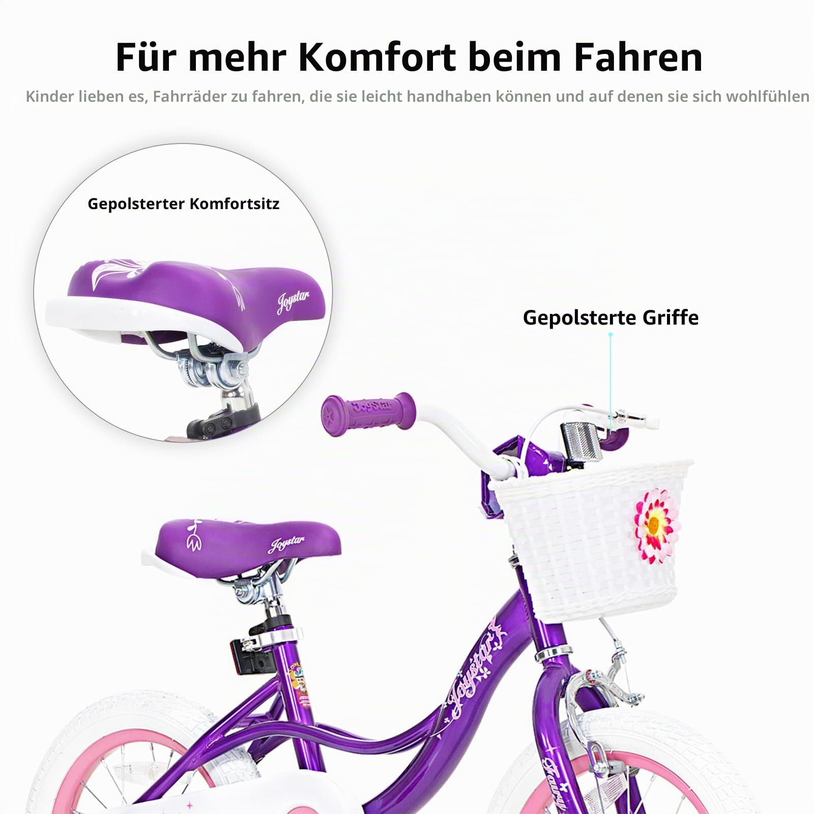 JOYSTAR Fairy 12/14/16/18 Zoll Kinderfahrrad für Mädchen im Alter von 2-9 Jahren,12/14/16/18 Zoll Kleinkinderfahrrad mit Stützrädern