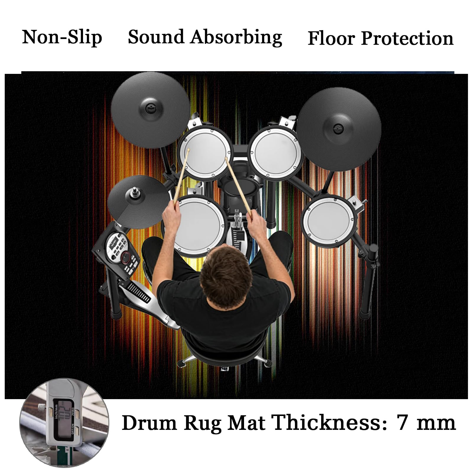 Schlagzeugteppich Klavierteppich Schallschutzmatte Professioneller Trommel Teppich für Bass Drum Snare Akustik Drum Teppich Percussion Vibration Absorption Teppich Rutschfeste Drum Matte 170 x 140 cm