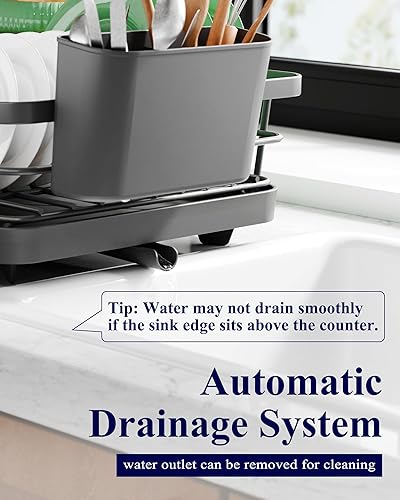 Miniatura 66 de Kitsure Escurridor de platos para encimera de cocina, artículos esenciales de organización y almacenamiento de fregadero de acero inoxidable con Gris
