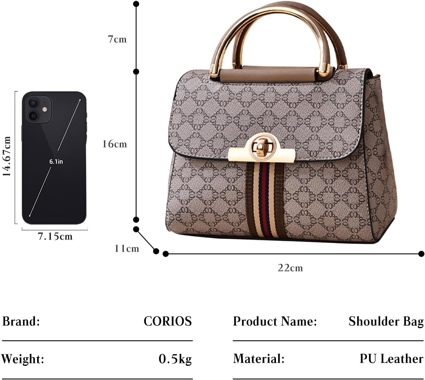 CORIOS Elegant Handbag for Women PU Leather Shoulder Crossbody Bag Fashion Messenger Top-Handle Bag Small Tote Satchel Bag