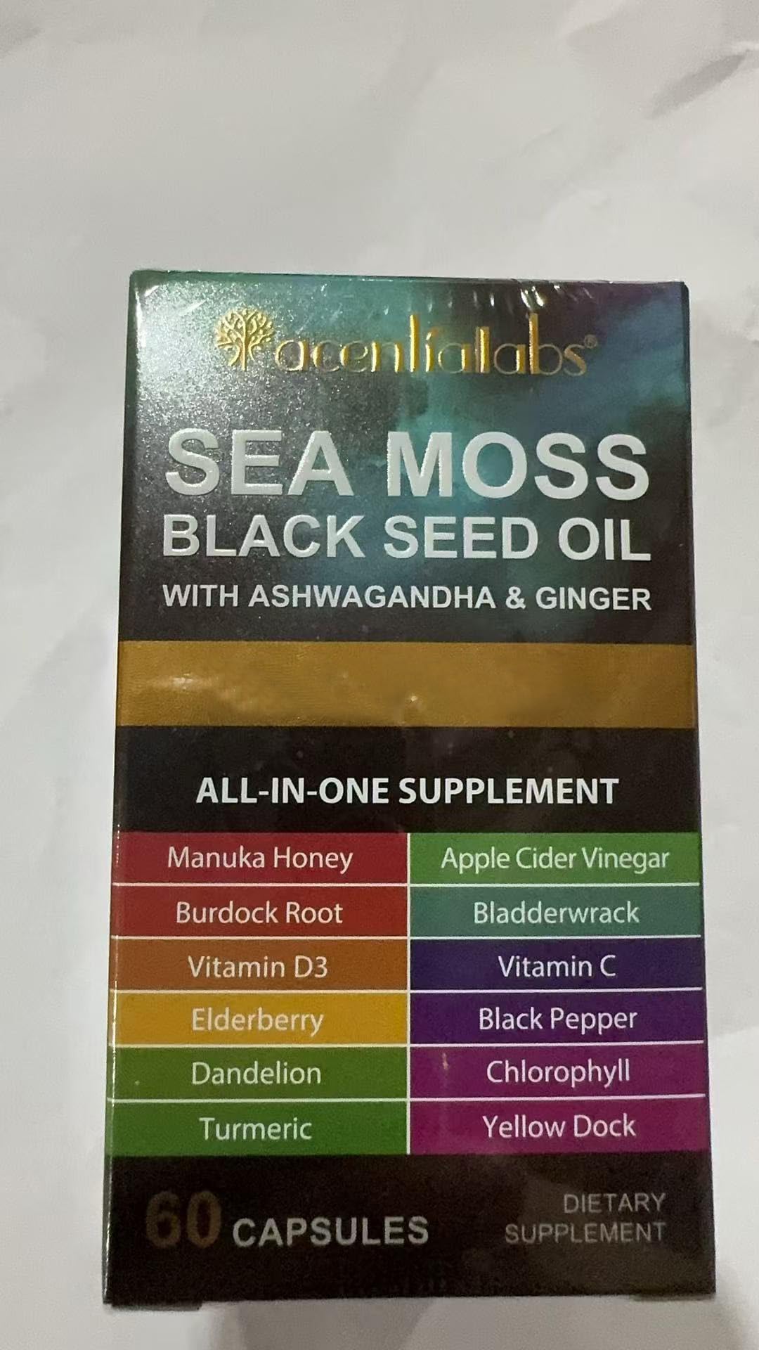 Sea Moss Black Seed Oil Ashwagandha Ginger, Sea Moss Capsule Supplement with Turmeric Burdock Root Bladderwrack Vitamin C Vit