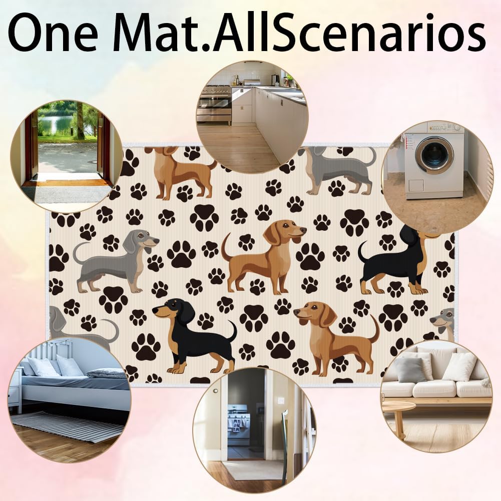 Dachshund Door Mat Pet Muddy Dog Paws Welcome Mat for Front Door 17×30inch Outdoor Entrance Doormat Non Slip Backing for Outside Entryway Indoor Home Decor