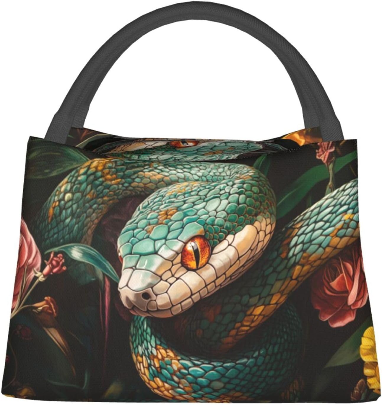 Floral Snake Art Lunch Bag for Women, Girls, Kids, Reusable Insulated Lunch Box for Work, Office, Picnic, Travel, School, Gifts