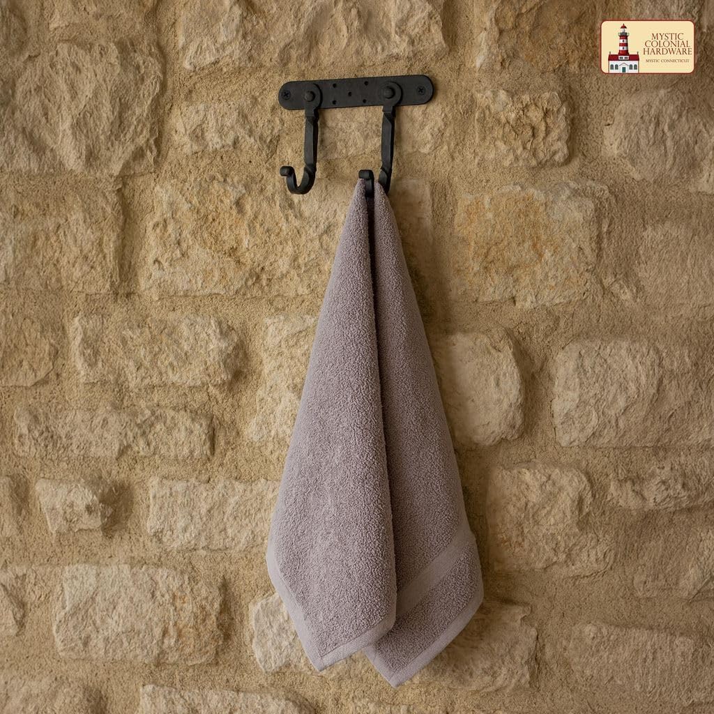"Mystic Colonial Medieval Hand-Forged Iron Double Wall Hooks 1 Pc | (6 in ? 4 in) Rustic Twisted Wall Hanger | Vintage Black Coating Gothic Heavy-Duty Utility Hanger for Coats, Towels, Keys & Bags"