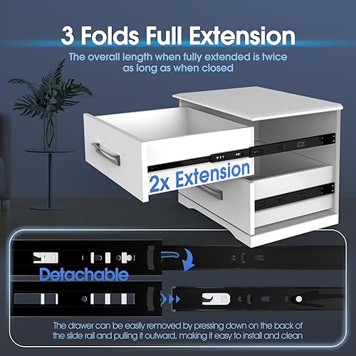 Miniatura 4 de SHUHANG 1 par de correderas de cajón de 12 14 16 18 20 22 24 pulgadas, capacidad de carga de 101 libras, montaje lateral, prensa para liberar