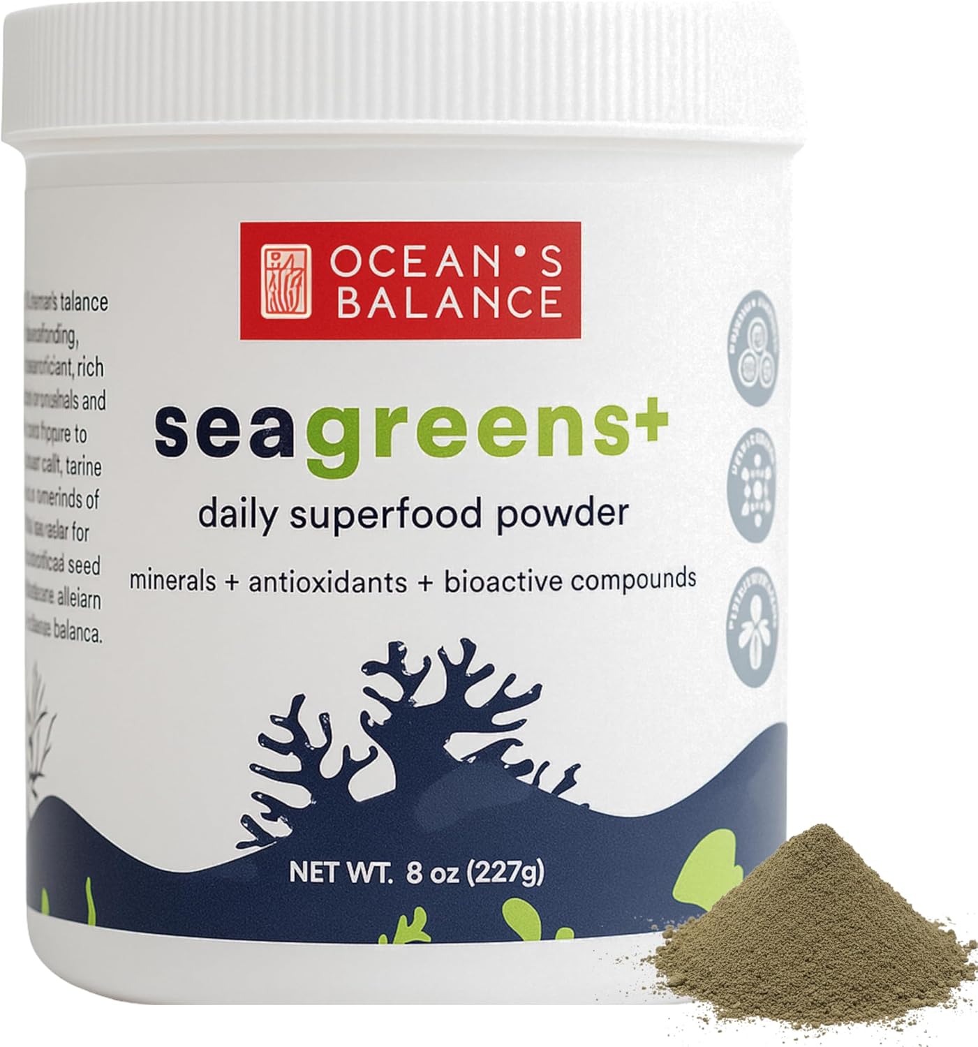 Ocean’s Balance Seagreens+ Daily Superfood Powder — Organic Seaweed Greens Powder with Dulse & Seagreens for Energy, Digestion & Immune Support — Vegan, Gluten-Free, Non-GMO (8oz)