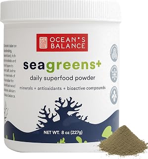Ocean’s Balance Seagreens+ Daily Superfood Powder — Organic Seaweed Greens Powder with Dulse & Seagreens for Energy, Digestion & Immune Support — Vegan, Gluten-Free, Non-GMO (8oz)
