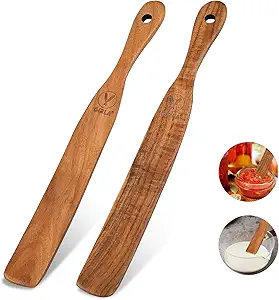 【2 PCS 11 inch】Skinny Spurtle for Sourdough Starter, Sour Dough Stirring Stick, Scraping Spatula, Premium Hardwood Non-Stick Cookware Tool for Mixing, Jar Scraping, Baking, Wooden Sourdough Stirrer.