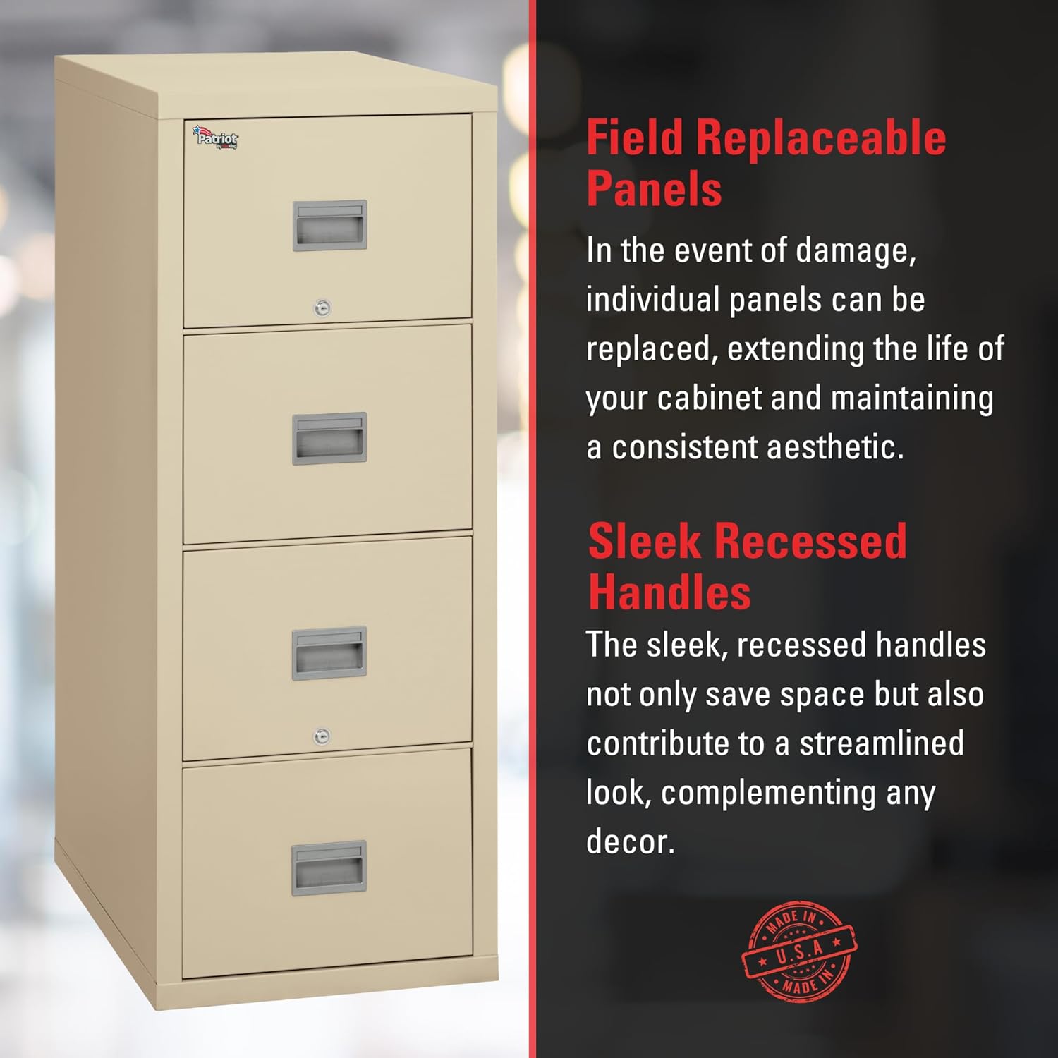 FireKing Patriot Vertical 4 Drawer Legal & Letter Fire Safe File Cabinet, Key Lock, 1 Hour Fire Rated UL Rated & Water Resistant, USA Made, Parchment