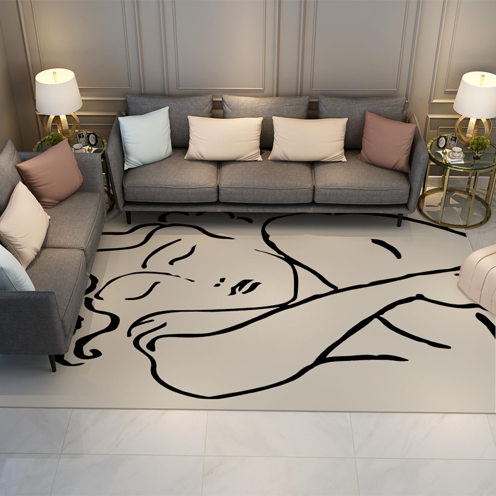 Tapis imprimé de qualité supérieure aux lignes épurées et finitions soignées 60x90cm