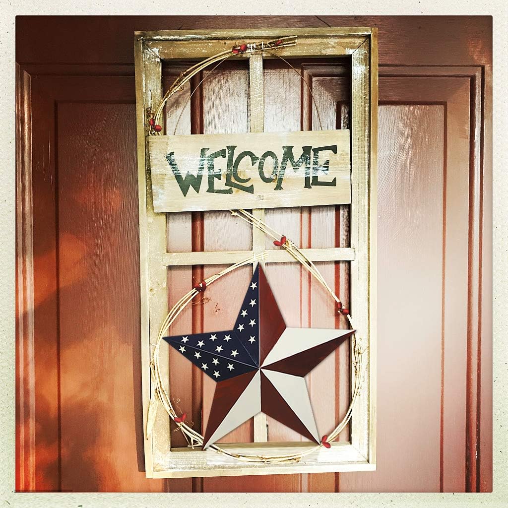Patriotic Metal Barn Star Wall Decor, 16.5in Hanging Country Rustic Old Glory American Flag Metal Star July of 4th Memorial Day Hanging Sign