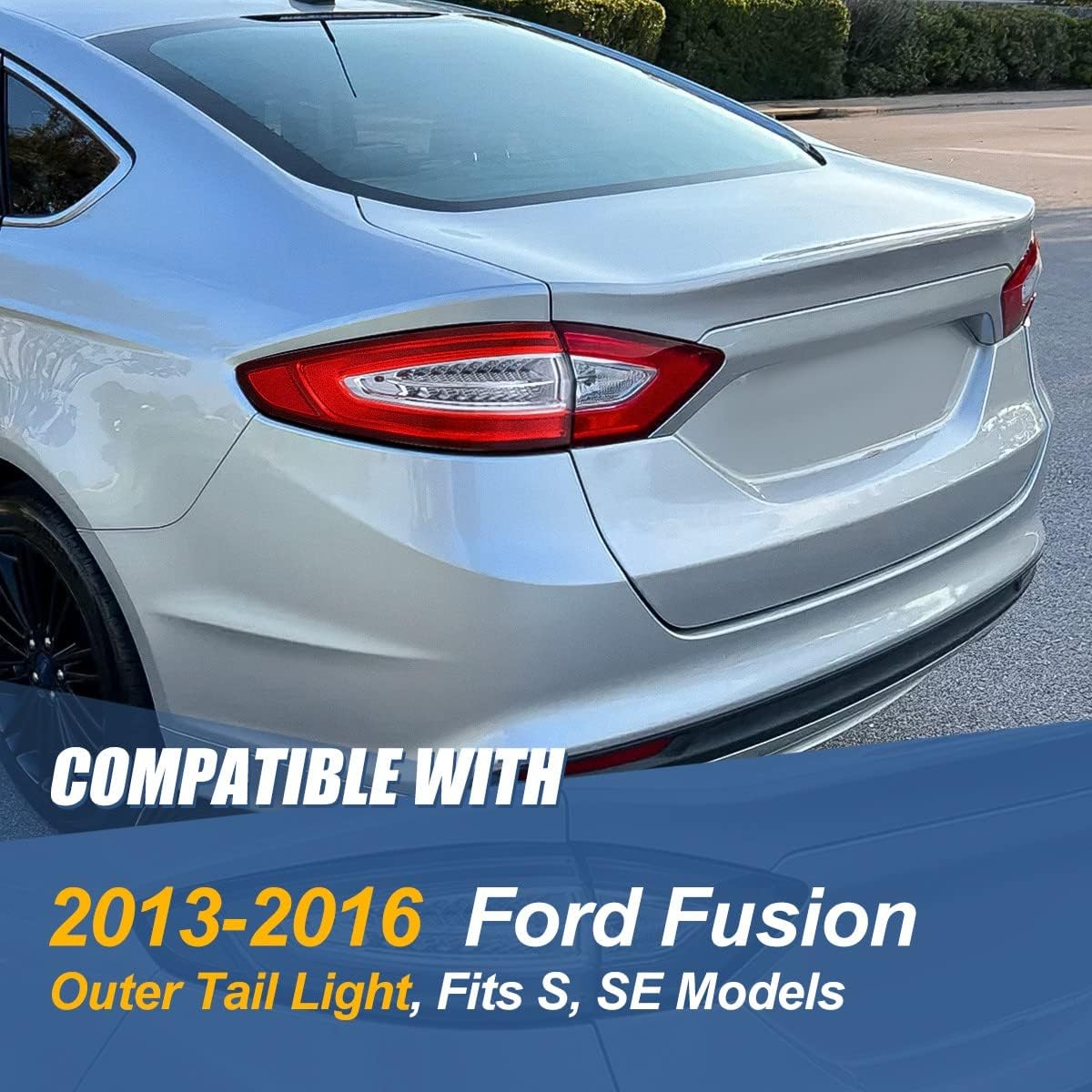 Auto Dynasty Full LED Rear Outer Tail Lights Brake Lamps Compatible with 2013-2016 Ford Fusion S/SE, Driver Left Side, Chrome Housing Red Lens, FO2804110