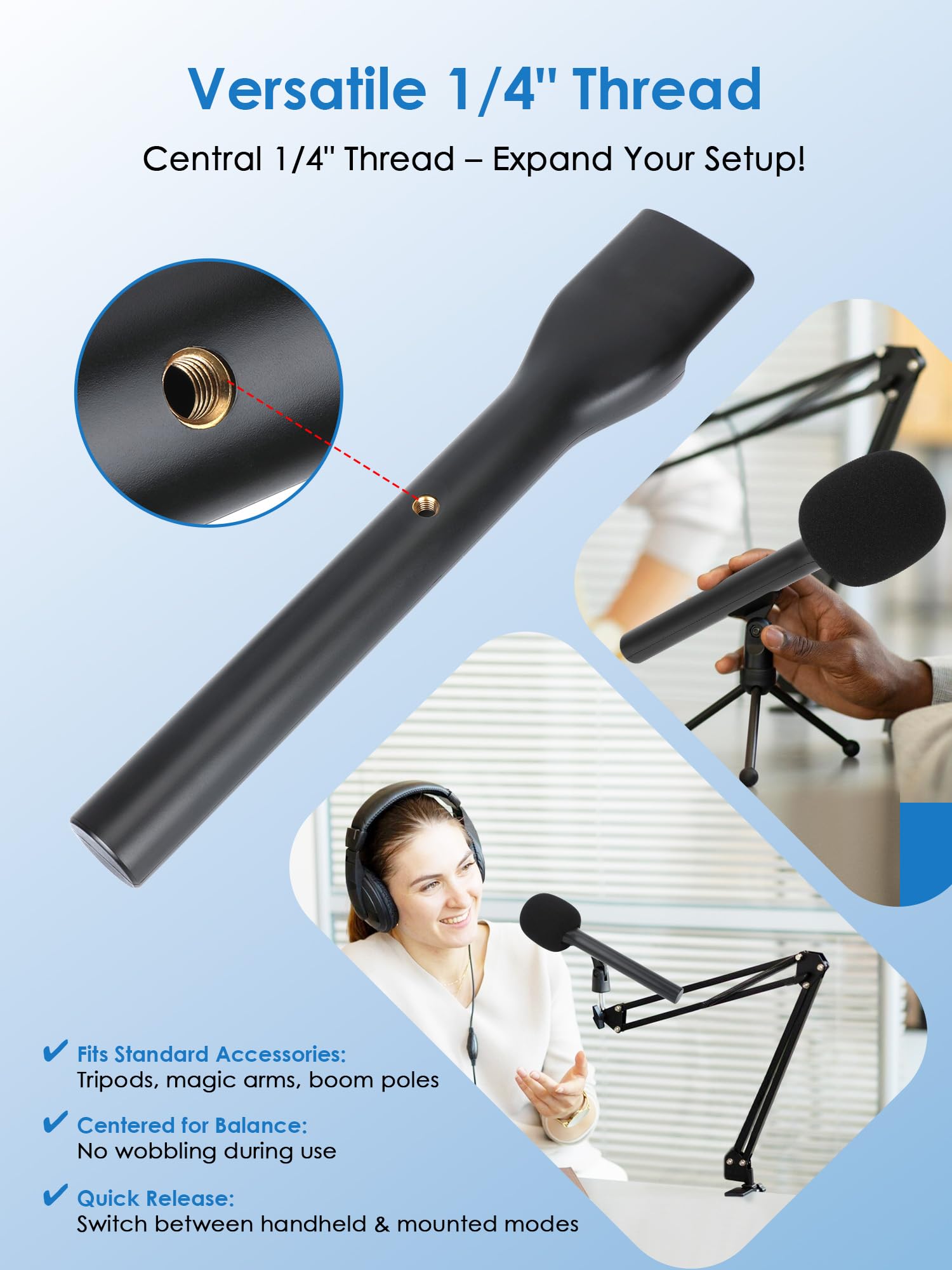 YOUSHARES Adaptador de Mano para dji Mic 3, dji Mic Mini/1/2, Hollyland Lark M2/A1, Rode Wireless GO 1/2/ME/PRO, Mango de Micrófono con Filtro Antipop, para Entrevistas, Transmisión en Vivo