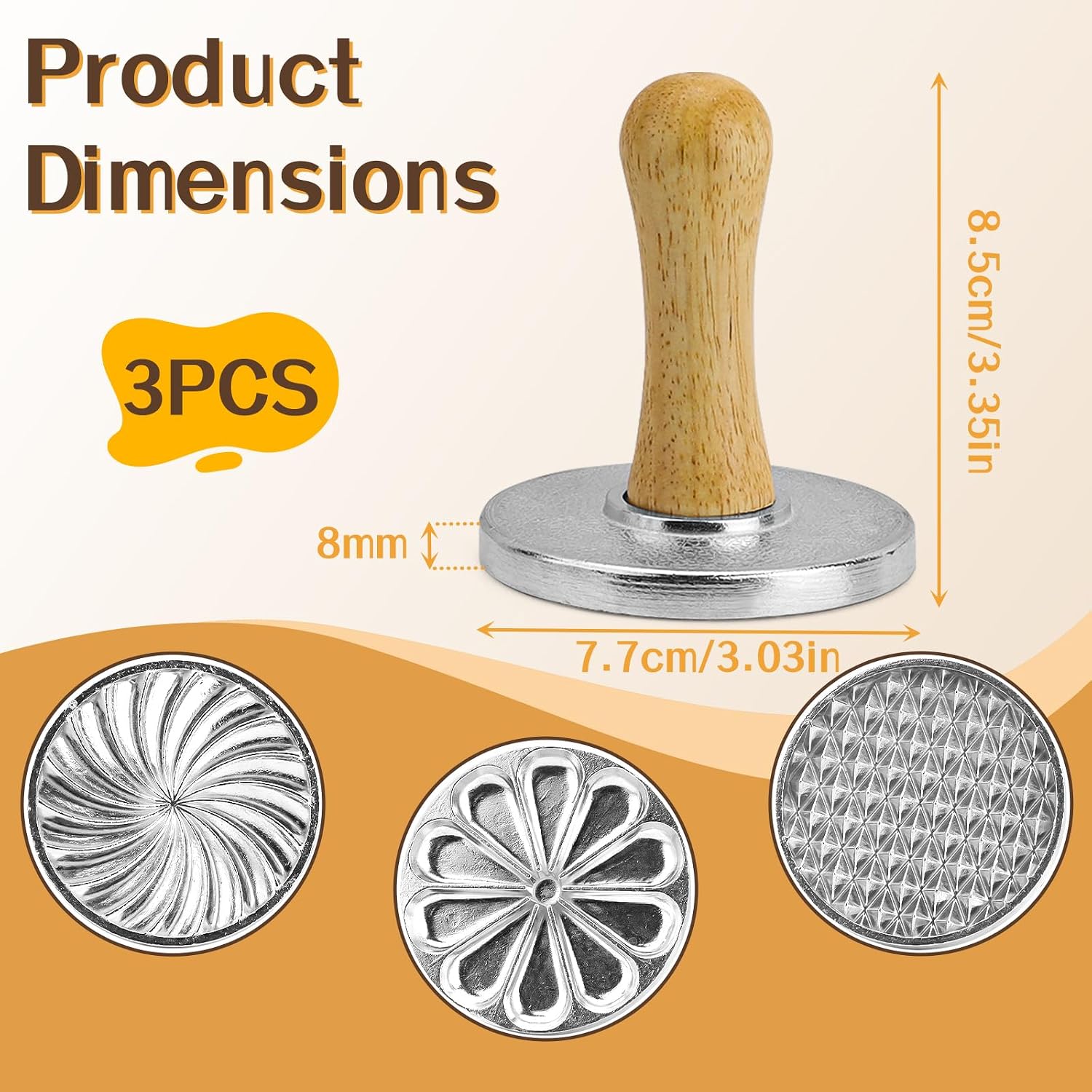 3PCS 3-Style Zinc Alloy Cookie Stamps, 3.03×3.35in/7.7×8.5cm Embossed Cookie Cutters with Wooden Handle, Versatile Baking Gadget for DIY Biscuit, Chocolate and Small Cake Decor image 2