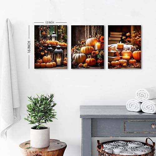 Miniatura 5 de Arte de pared de calabaza de granja, decoración de pared de otoño para cocina, comedor, decoración rústica de Halloween, impresiones en lienzo con