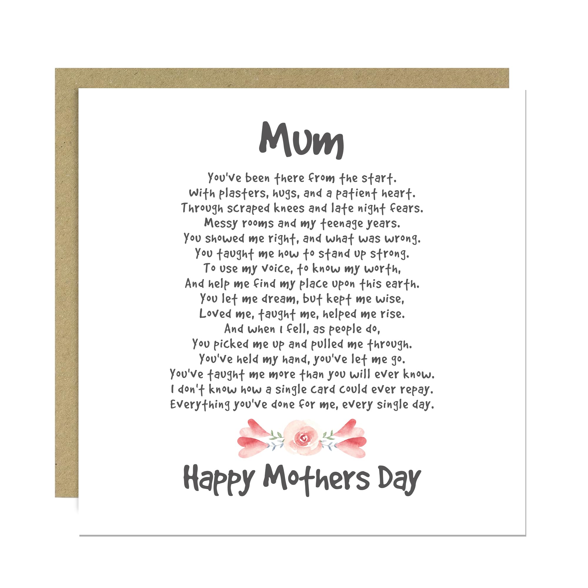RED OCEAN Thank You Card For Mothers Day, Mum Poem Mothers Day Card With Kraft Envelope, Card For Mum, Card For Her, Cute Mothers Day Card, Card From Daughter Son