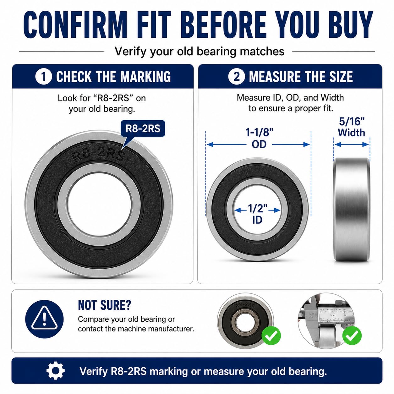 R8-2RS Ball Bearings - 10 Pack, Double Sealed -4