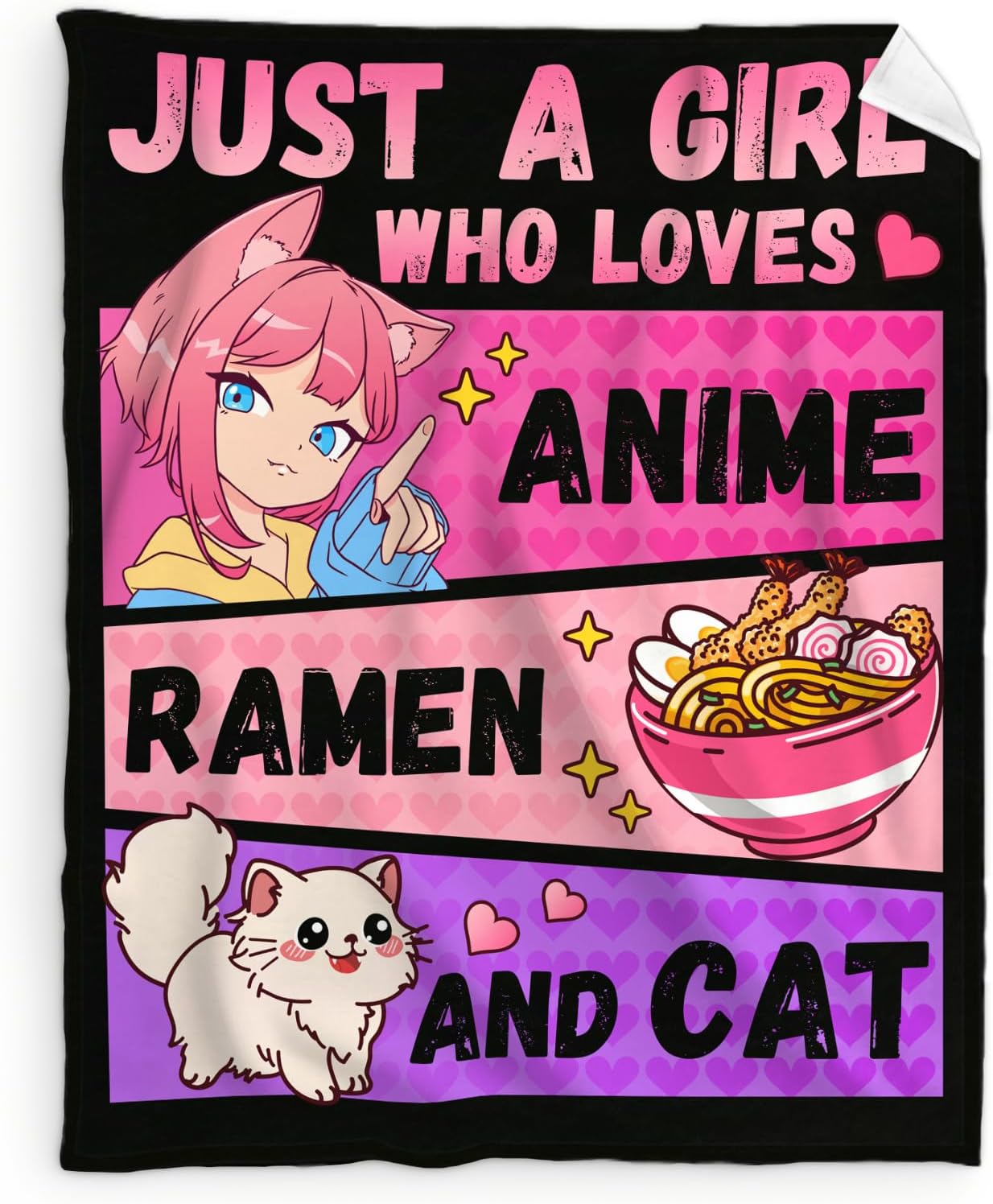 Girls Blanket Gifts - 40x50 Inches Cute Throw Blanket for Kids Teens - Soft Flannel Throws for Casual - Black Blankets for Couch Sofa Travel