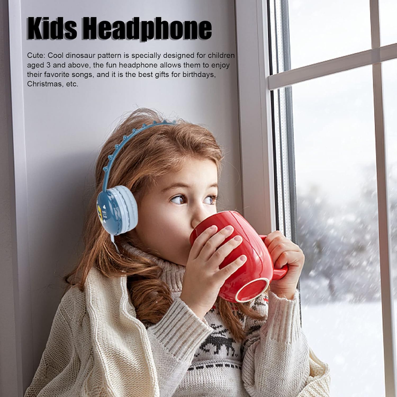 Kids Headphones with Microphone,Kids Wired Headphone 3.5mm Jack Stereo Headband Cute Childs Dinosaur Headset for PC Tablets(Blue)
