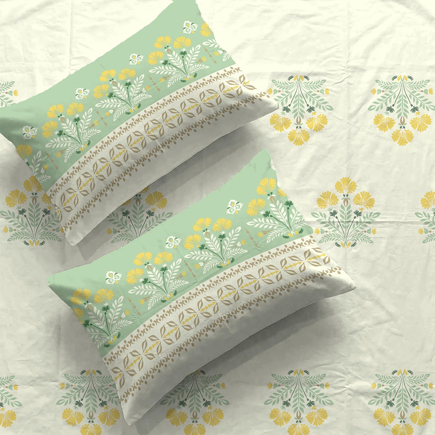 Urban Space Serene 100% Cotton King Size Bedsheet, 200 TC Super Soft Bed Sheet for King Size Bed, Floral King bedsheet with 2 Pillow Covers (108 x 108 Inches, Malhaar Sage Green)-picture-15