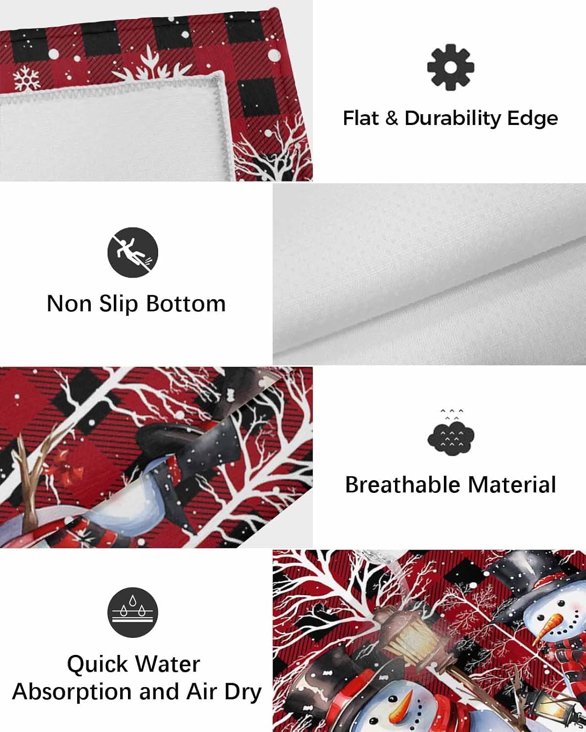 Outdoor Rug, Christmas Snowman Snowflake Oil Tree Scarf Winter Red and Black Plaid Absorbant Non-Slip Area Rugs Mat Carpet for Patio Balcony Porch Backyard Deck Rv Camping 5x8 ft