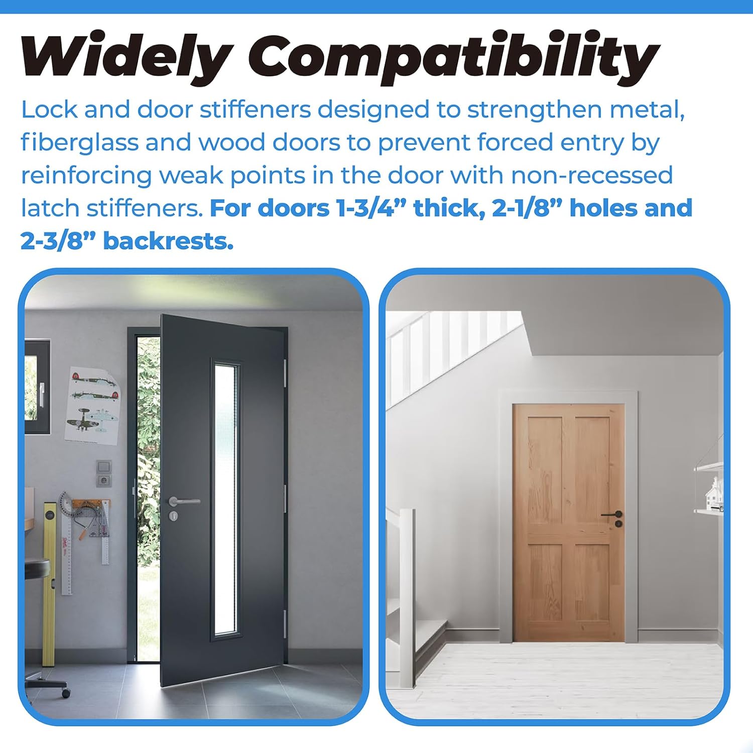 2 Pack U 10539 Door Reinforcement Plate (for 1-3/4" Thick Doors) + 2 Pack U 10385 Door Strike Plate (for 5-1/2” to 6” Hole) Combo Set for Reinforcing and Repairing Doors