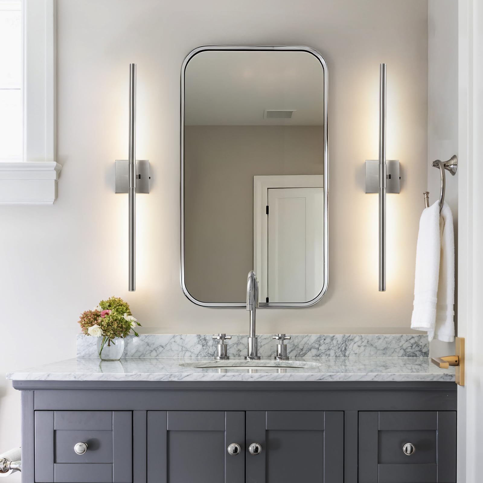 Faziyo Brushed Nickel Vanity Light Fixtures for Bathroom Over