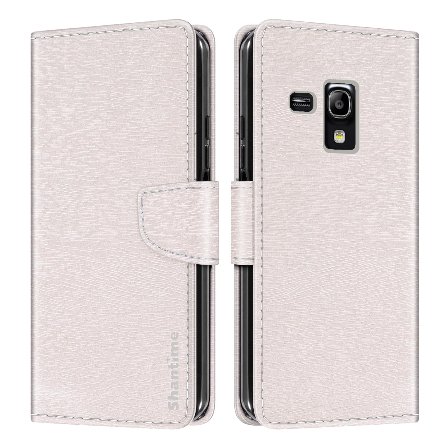 Leather Wallet Case Compatible with Samsung Galaxy S3 Mini i8190, Colorful Flip Cover with Card Holders Magnetic Closure Full Protection Shell(White)