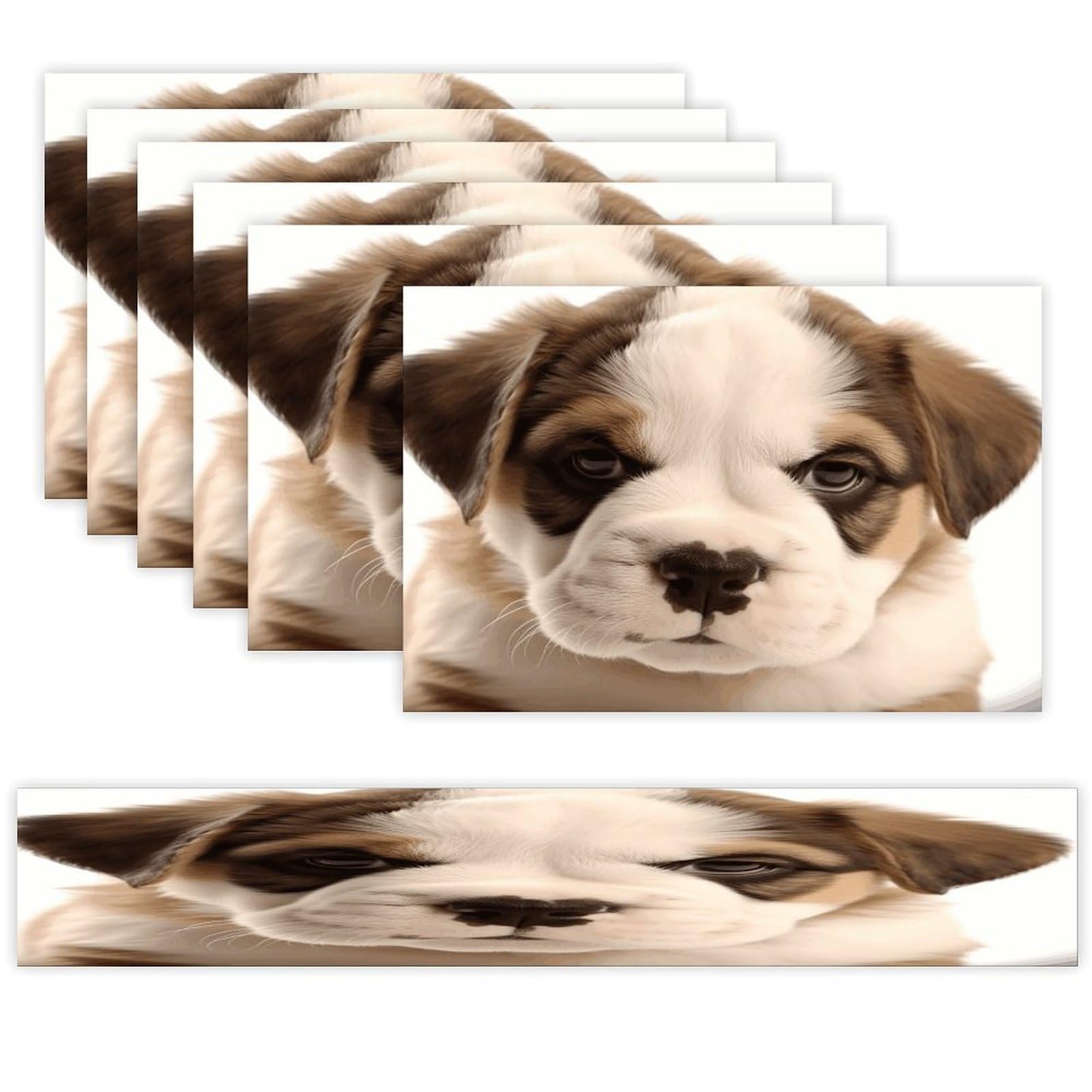 Dog Puppies Table Runner and Placemats Set of 6 for Kitchen Washable Table Mats Heat Resistant Place Mats Non-Slip Place Mat Wipeable Placemat(6 Placemats+1 Table Runner)